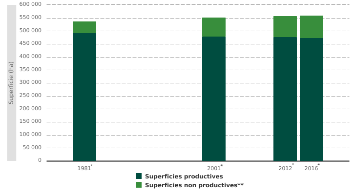 Superficies forestières en Wallonie